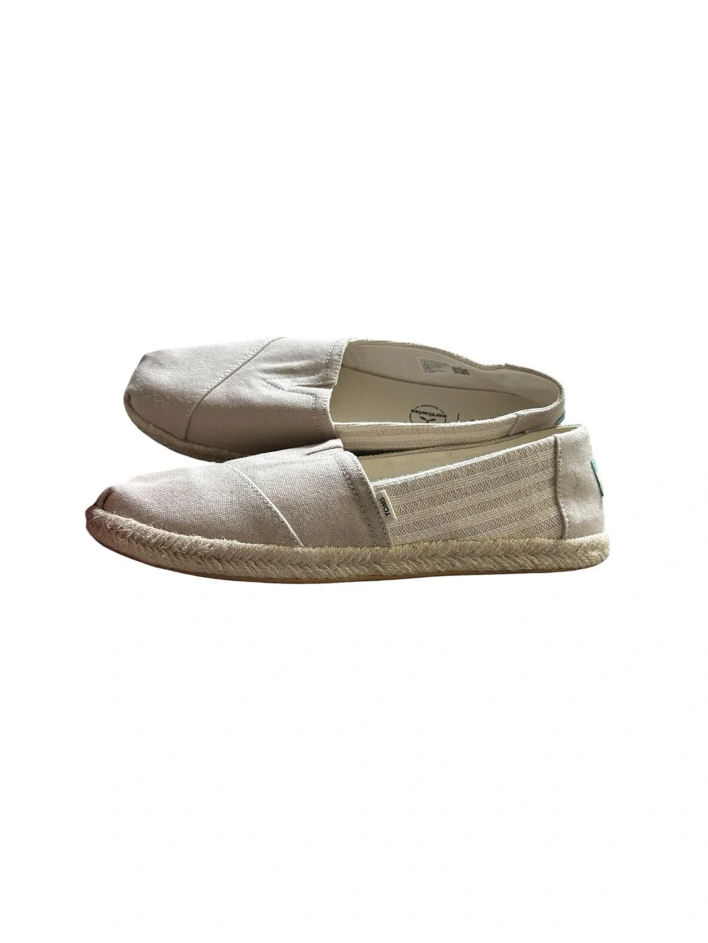 TOMS Alpargata Women's Espadrille Slip-On Shoes in Light Taupe Canvas, size 9